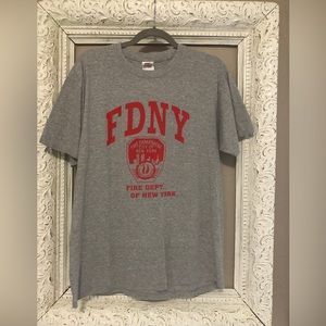FDNY Short Sleeve Logo T-Shirt - Gray with Red Print